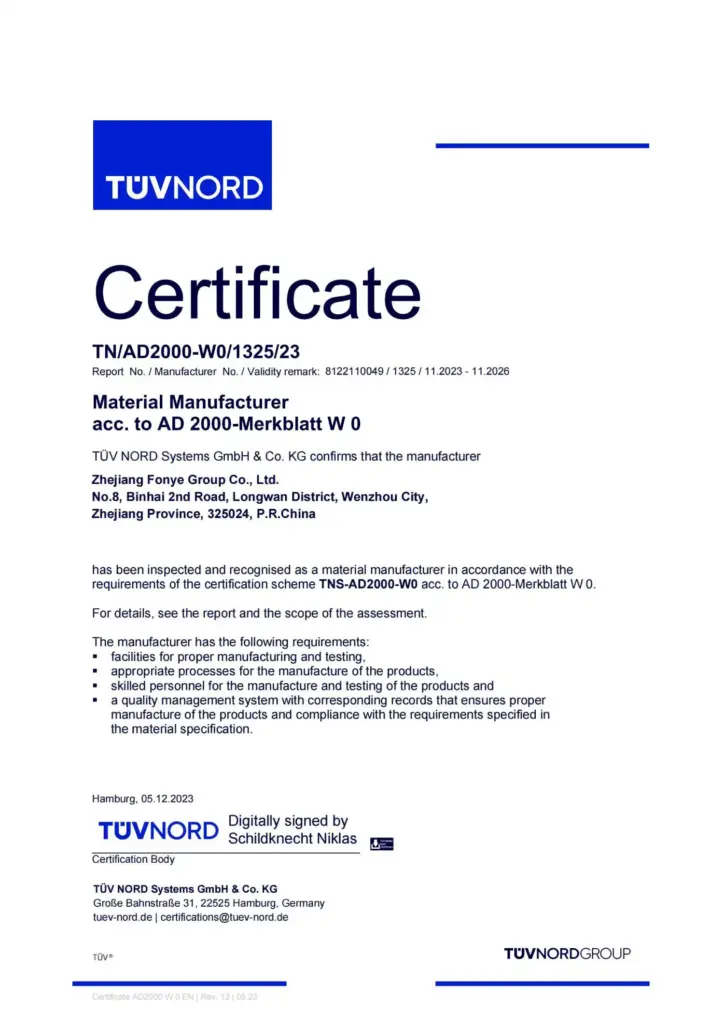 Geman Boiler AD2000 Certificate in Fonye Group