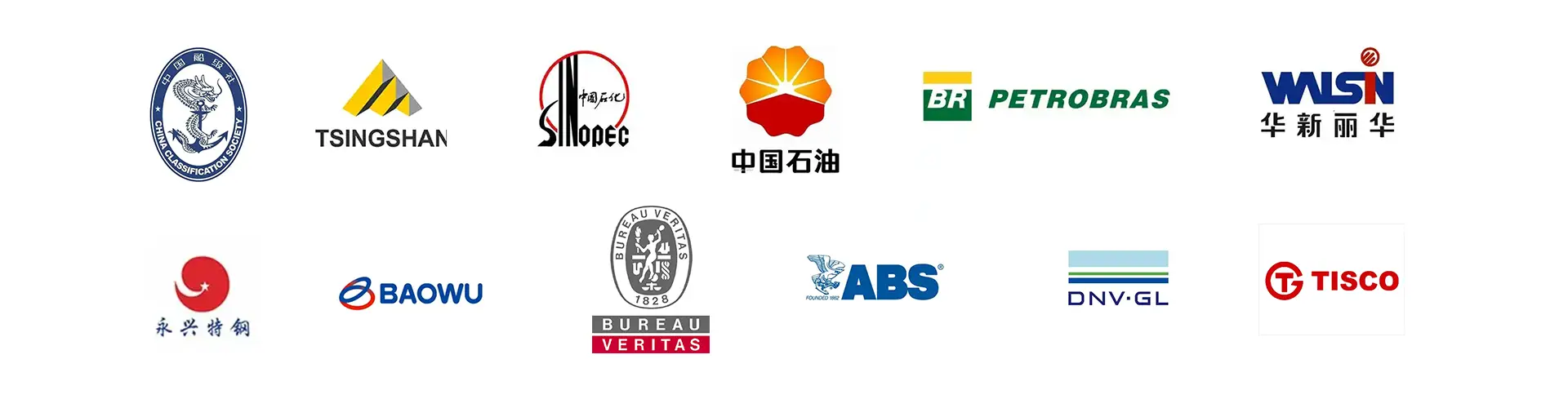 Our partners including Tsingshan China petro ABS CCS DNV Walsin BV Baowu Petrobras Yongxin Specaial Steel Tisco Sinopec KR LR ClassNK SGS