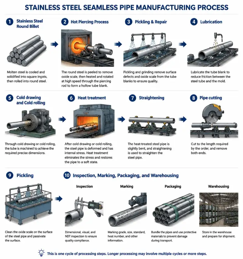 Stainless Steel Seamless Pipe Manufacturing Process From Steel Billet to Finished Pipe